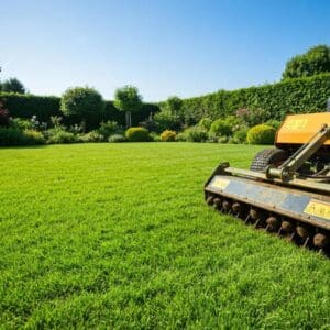 Aeration process on a lush green lawn, highlighting core aeration benefits for healthy turf